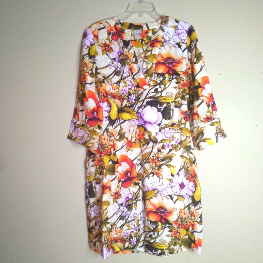 Chico's Floral Linen Shift Dress